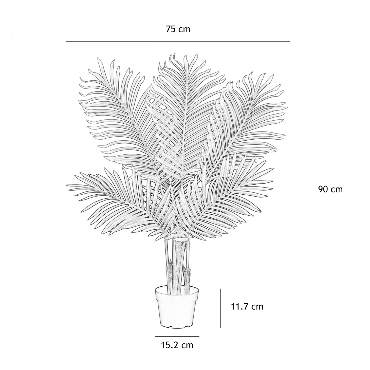 Palmier artificiel areca 90cm graphique avec les dimensions