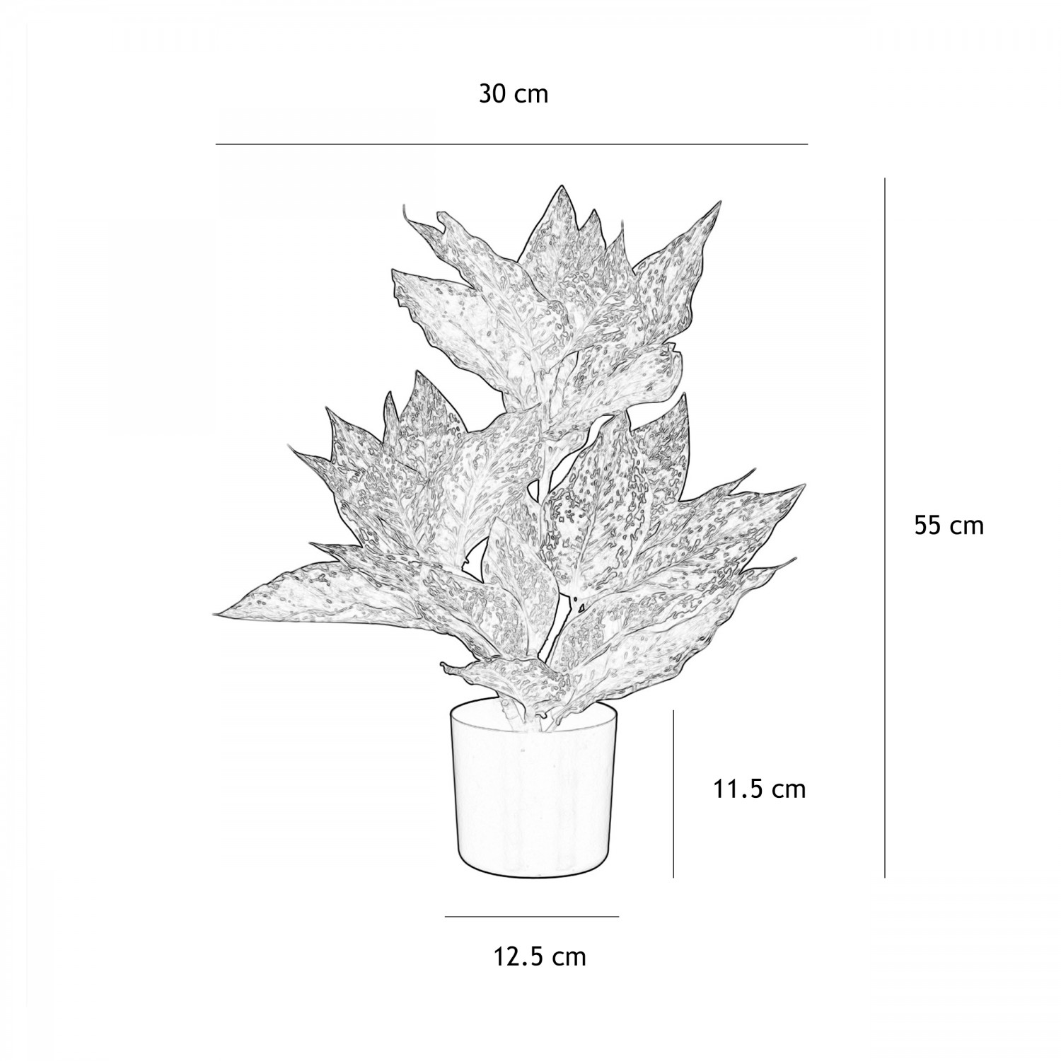 Croton artificiel rose 55cm graphique avec les dimensions