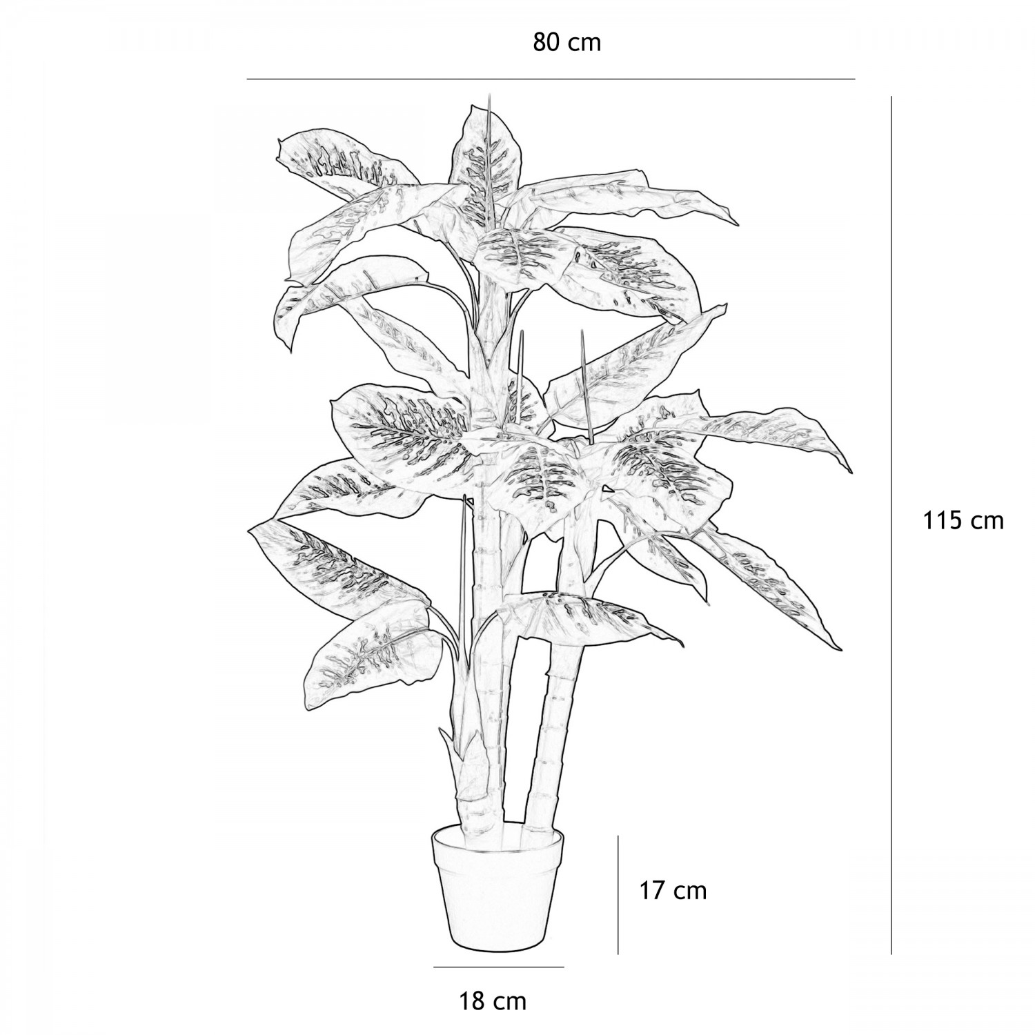 Dieffenbachia artificiel toucher naturel 130cm graphique avec les dimensions