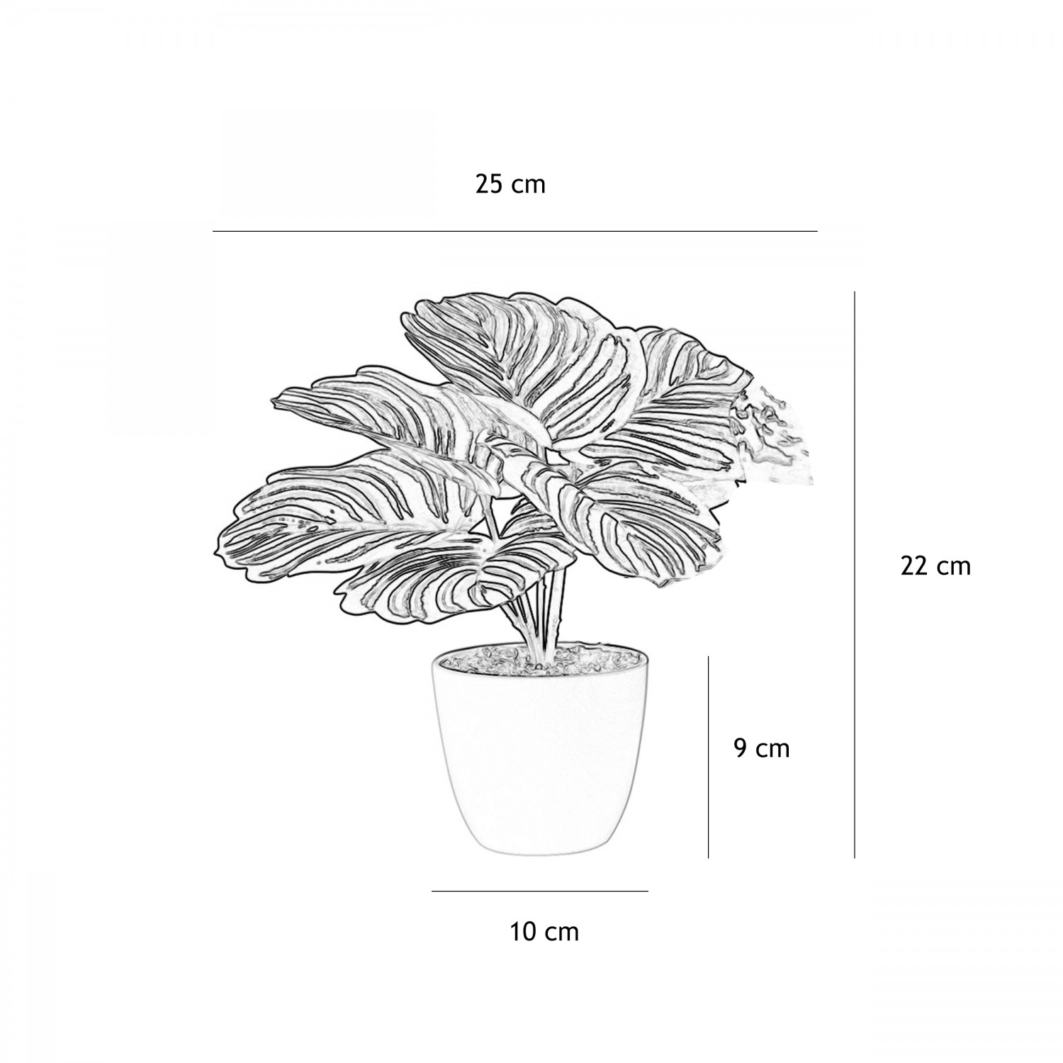 Plante verte artificielle 22cm lot de 3 graphique avec les dimensions