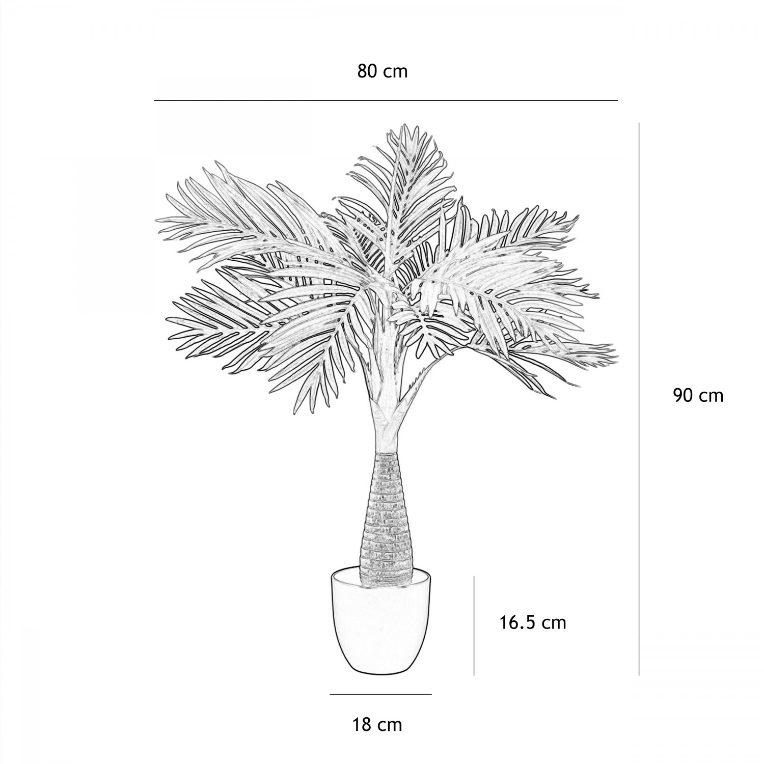 Palmier artificiel areca toucher naturel 90cm graphique avec les dimensions