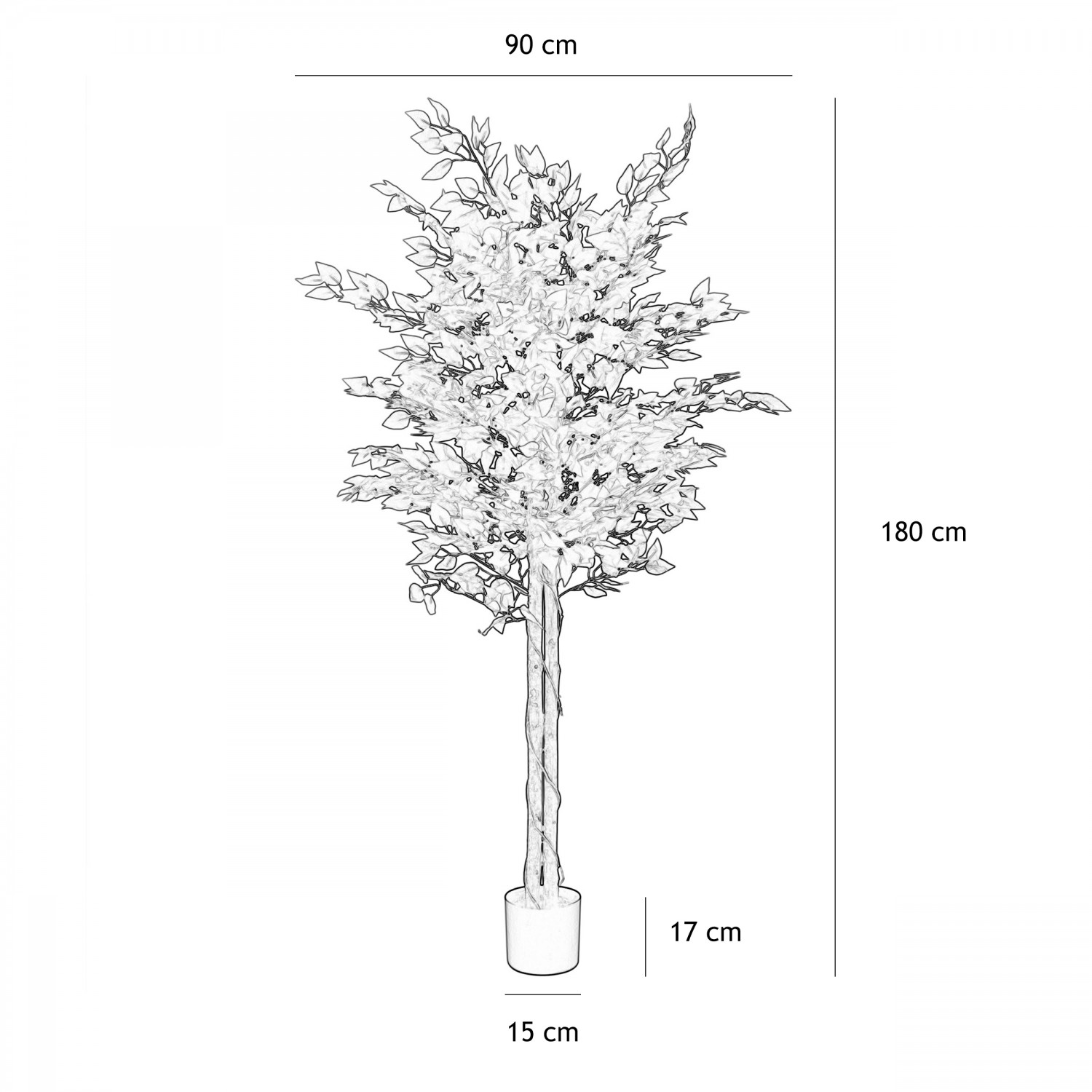 Ficus artificiel vert 180cm graphique avec les dimensions