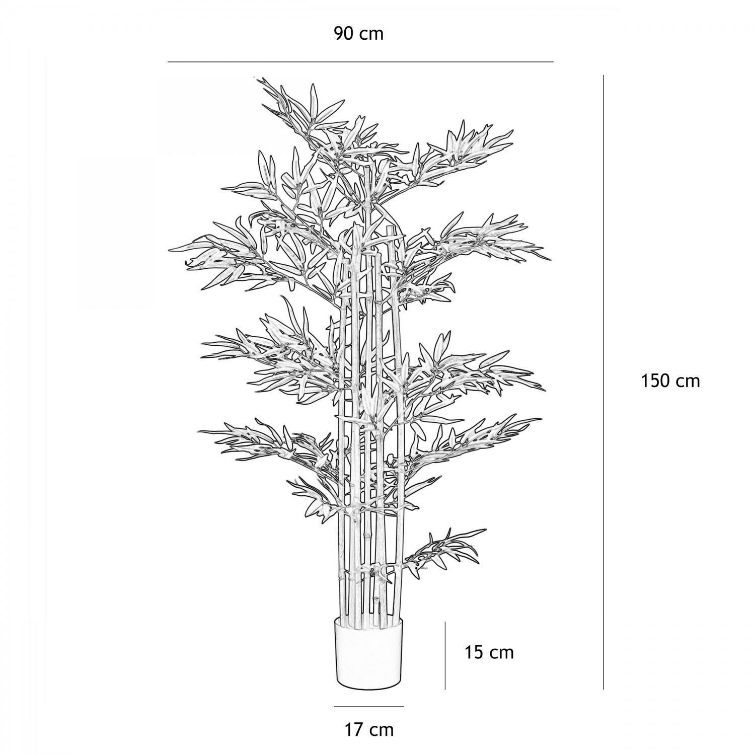 Bambou artificiel 612 feuilles 150cm graphique avec les dimensions