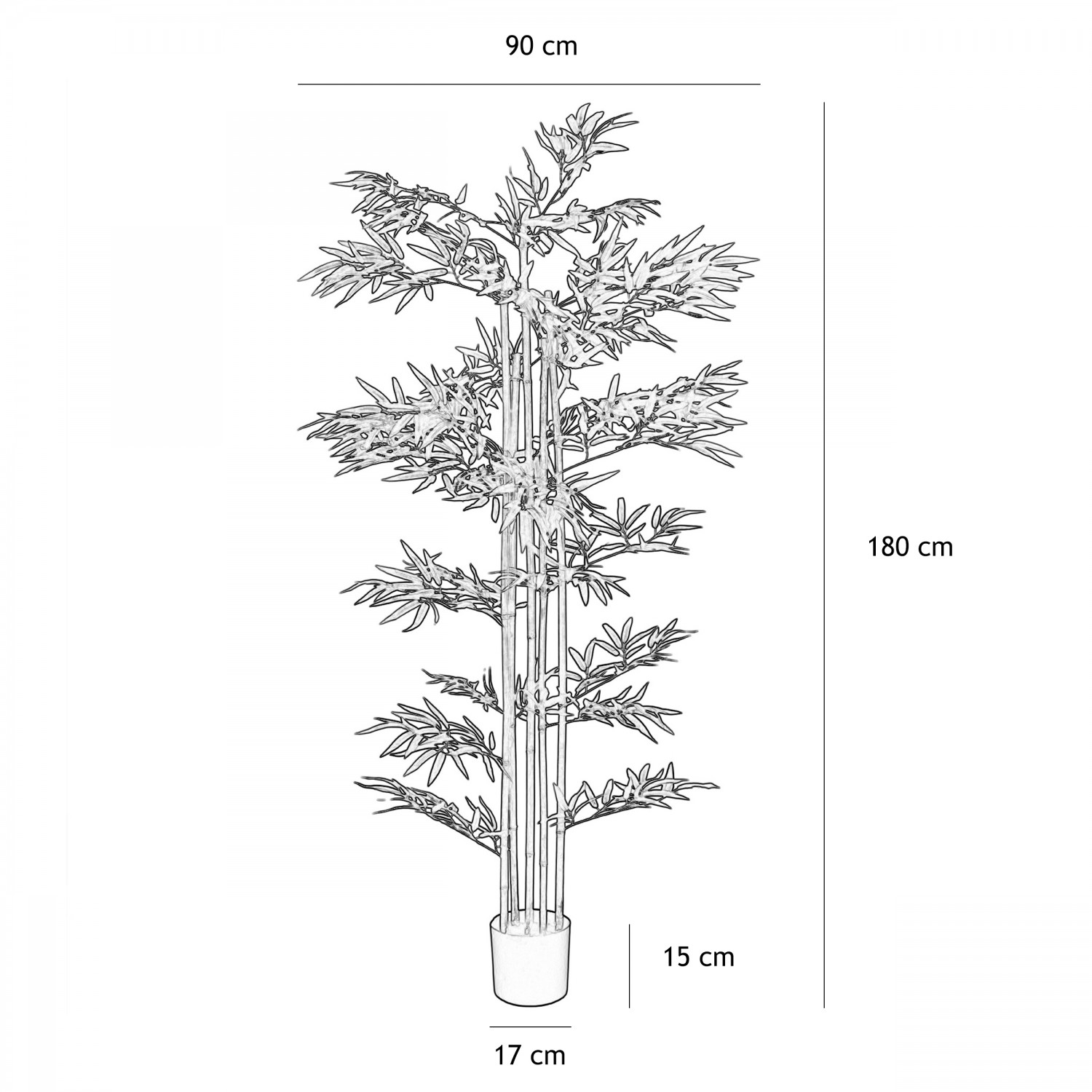 Bambou artificiel 838 feuilles 180cm graphique avec les dimensions