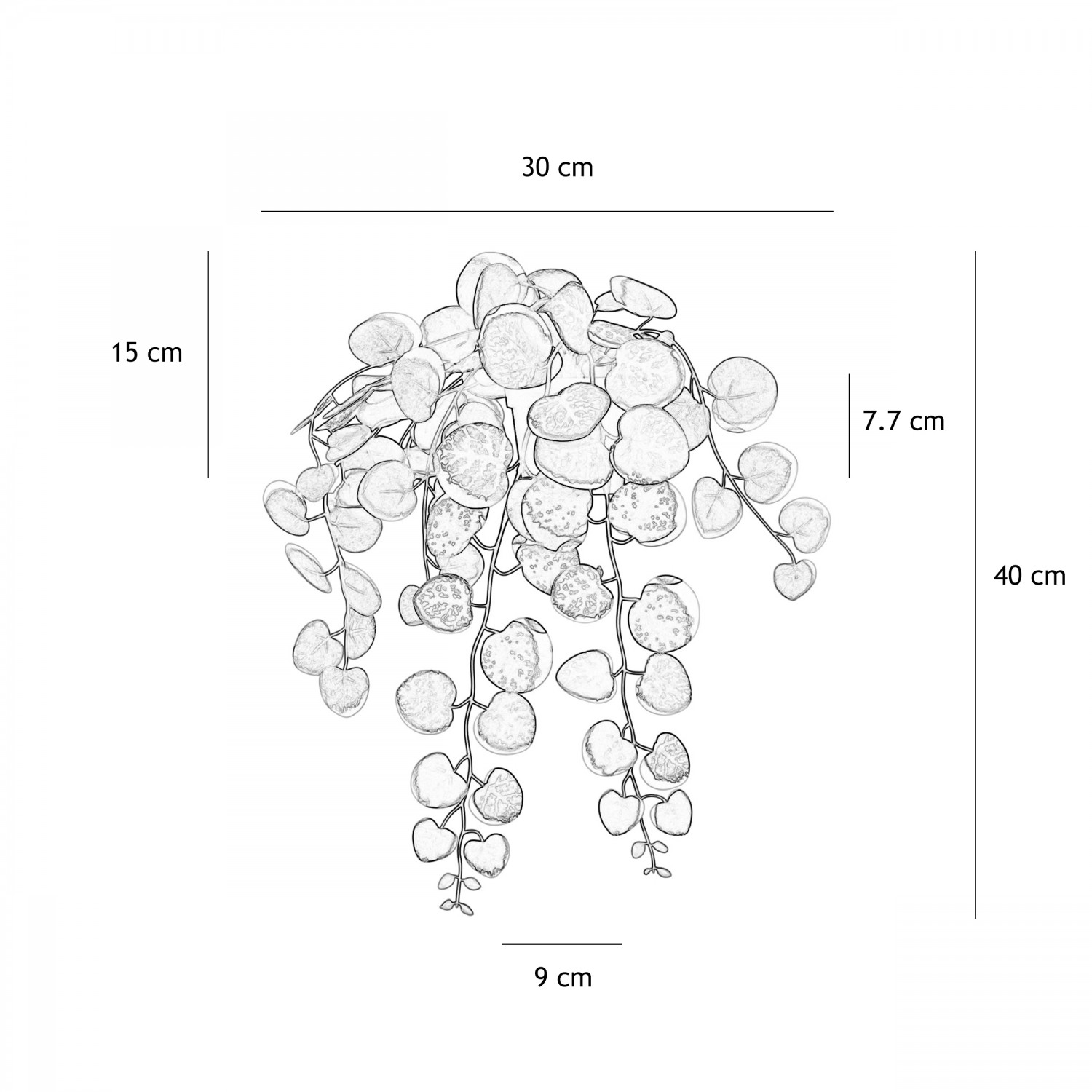 Eucalyptus artificiel retombant 40cm lot de 2 graphique avec les dimensions