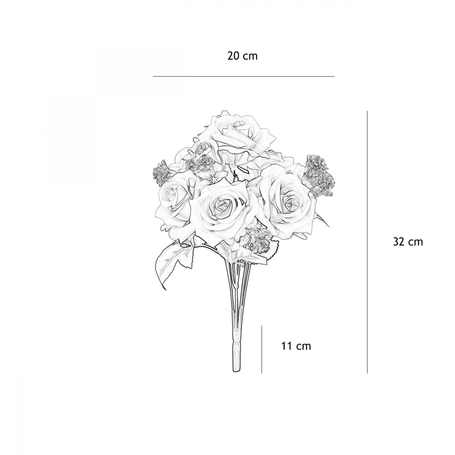 Bouquet artificiel de roses 32cm rose lot de 2 graphique avec les dimensions