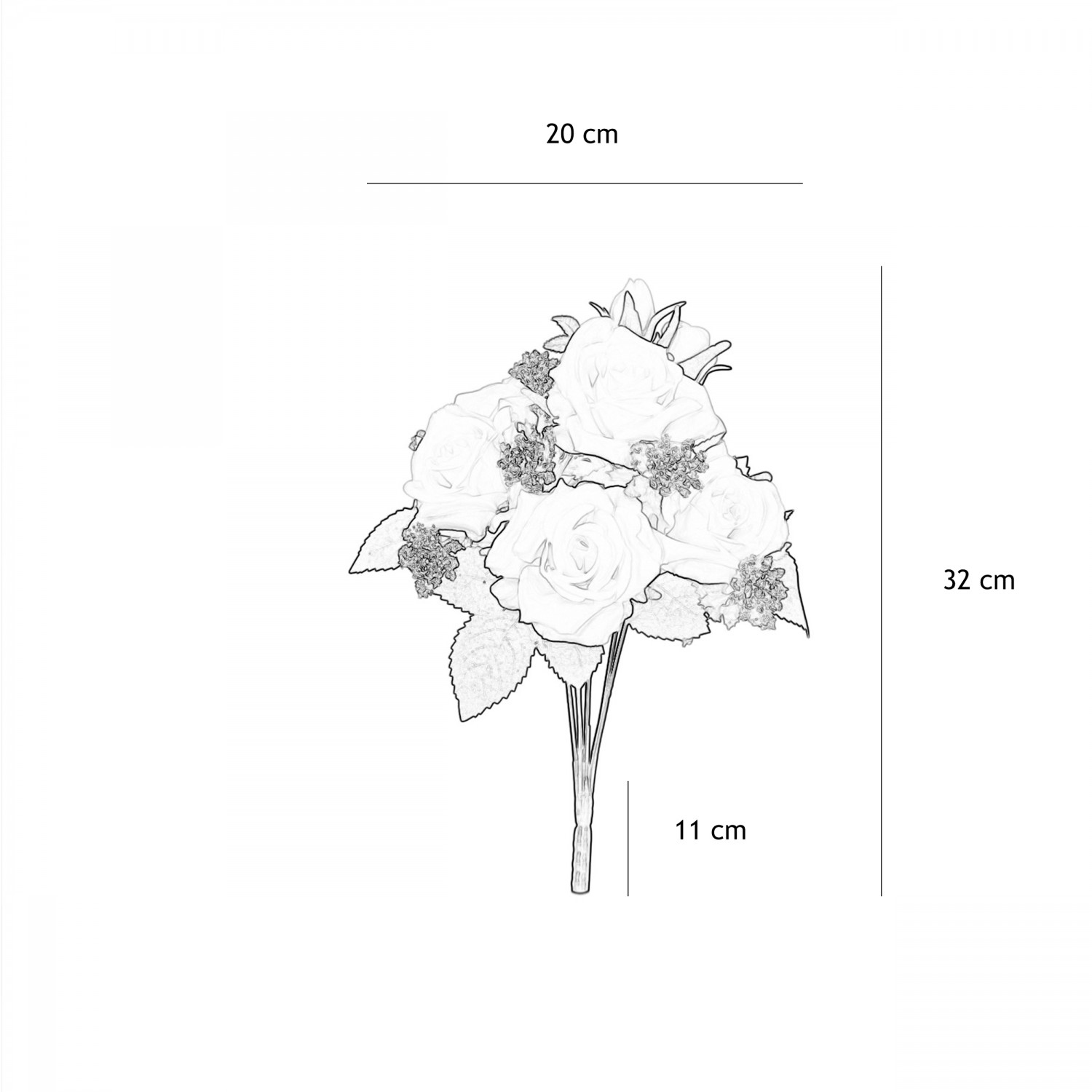 Bouquet artificiel de roses 32cm blanc lot de 2 graphique avec les dimensions