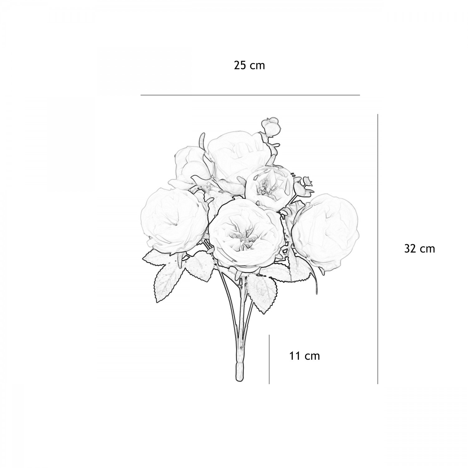 Bouquet artificiel de pivoines 32cm rose lot de 2 graphique avec les dimensions