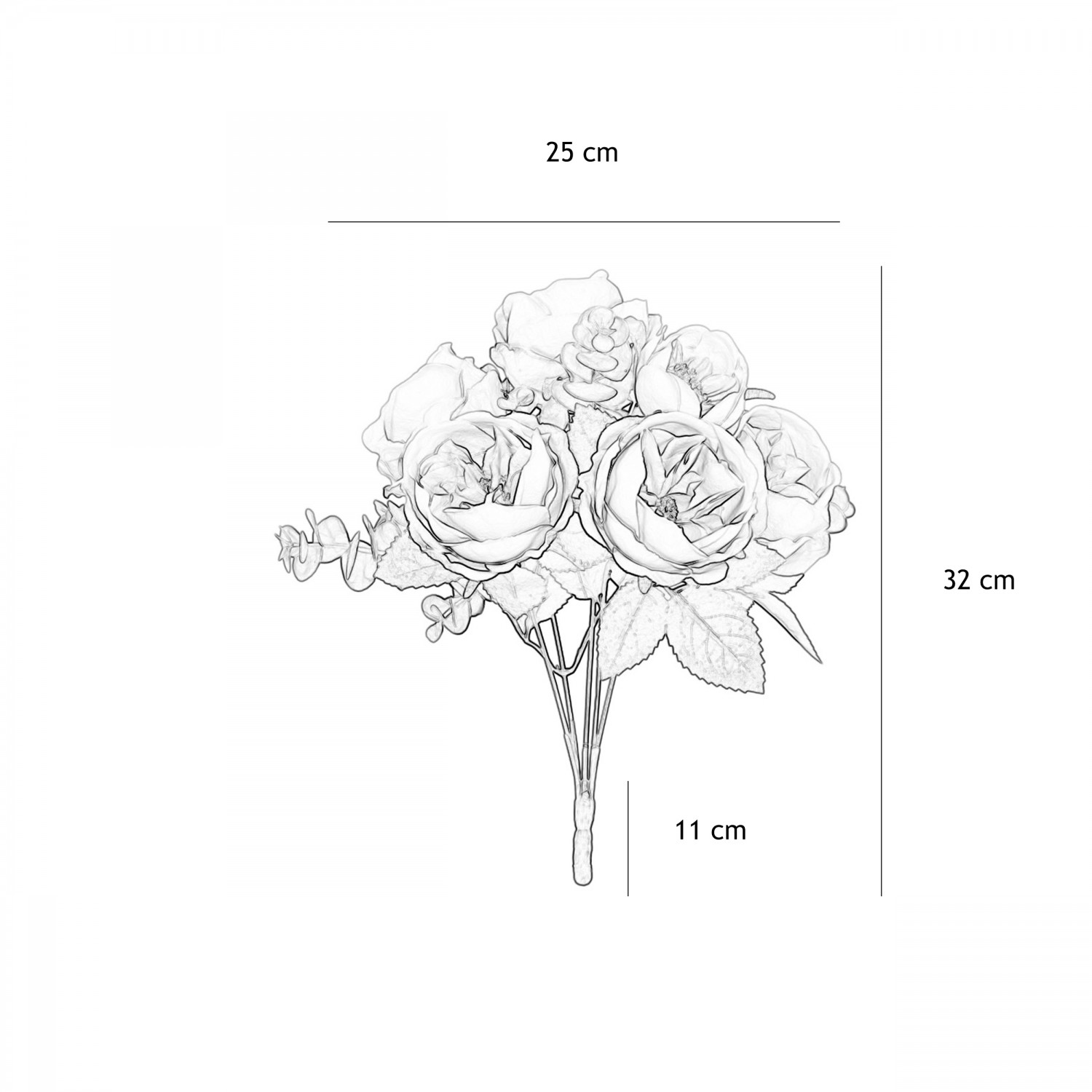 Bouquet artificiel de pivoines 32cm blanc lot de 2 graphique avec les dimensions