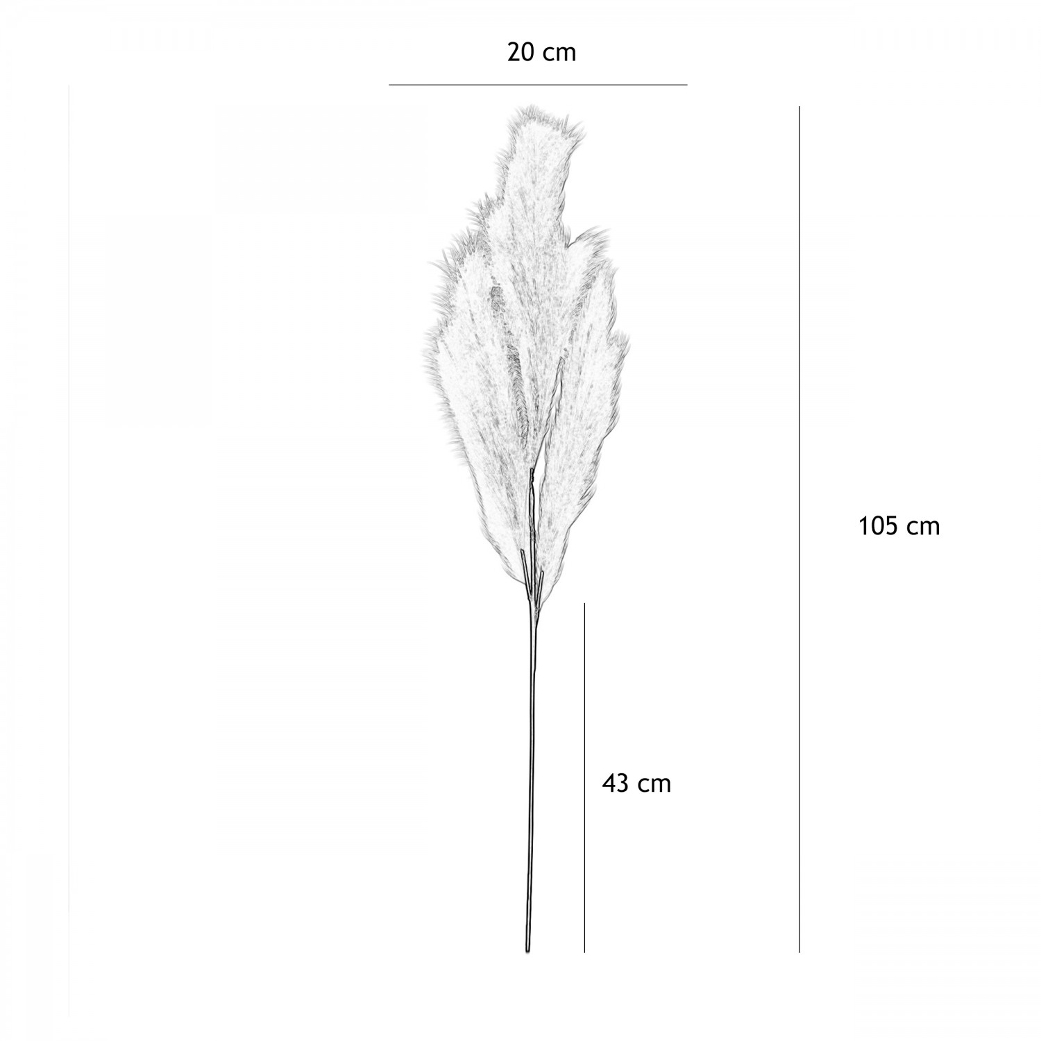 Plumeau artificiel violet clair 110cm lot de 3 graphique avec les dimensions