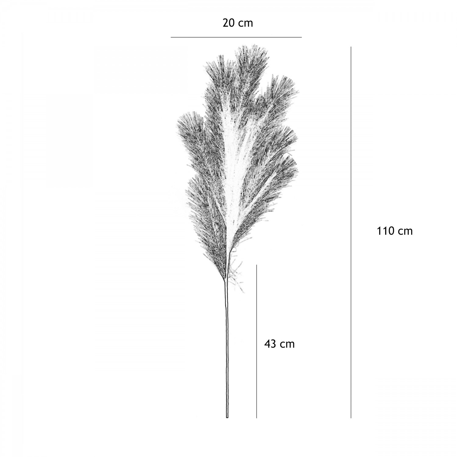 Plumeau artificiel noir 110cm lot de 3 graphique avec les dimensions