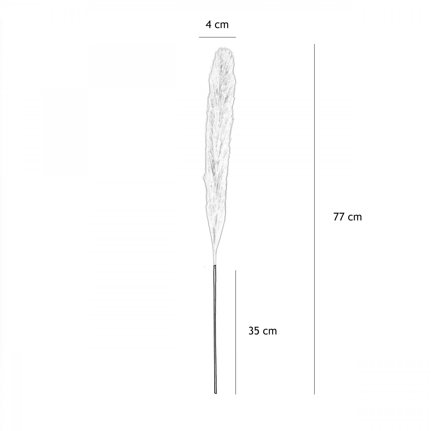 Plumeau artificiel bleu 77cm lot de 4 graphique avec les dimensions