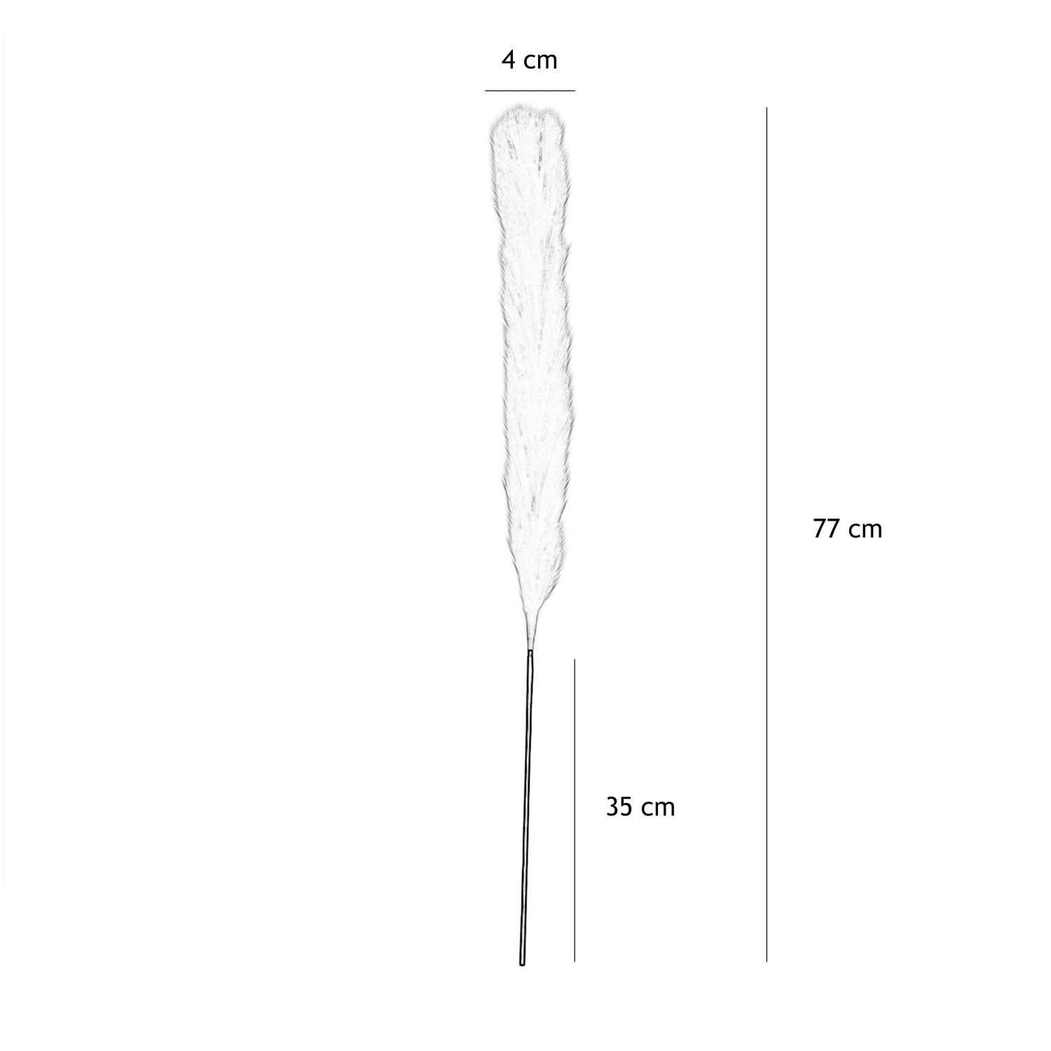 Plumeau artificiel jaune 77cm lot de 4 graphique avec les dimensions