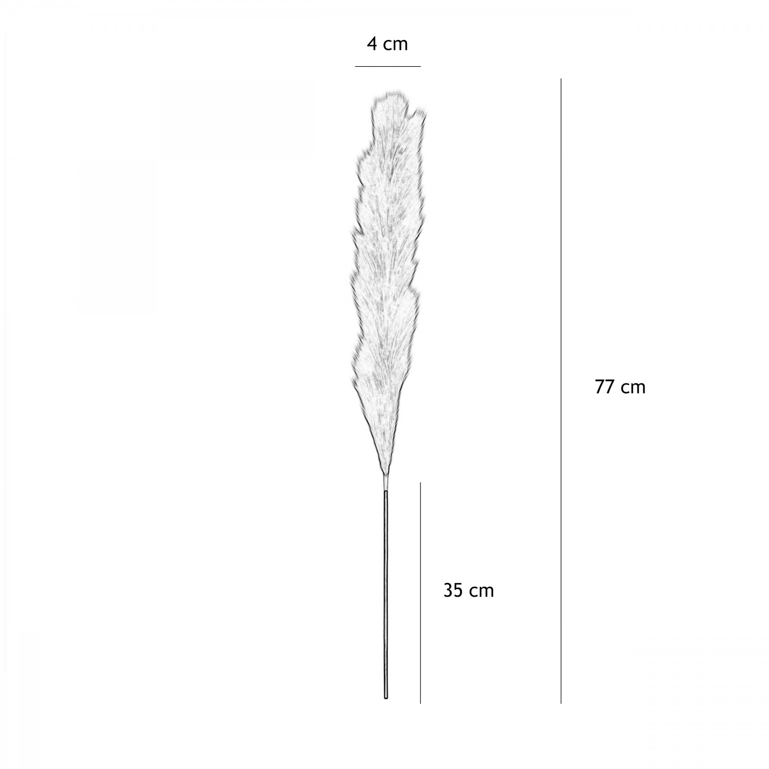 Plumeau artificiel gris 77cm lot de 4 graphique avec les dimensions