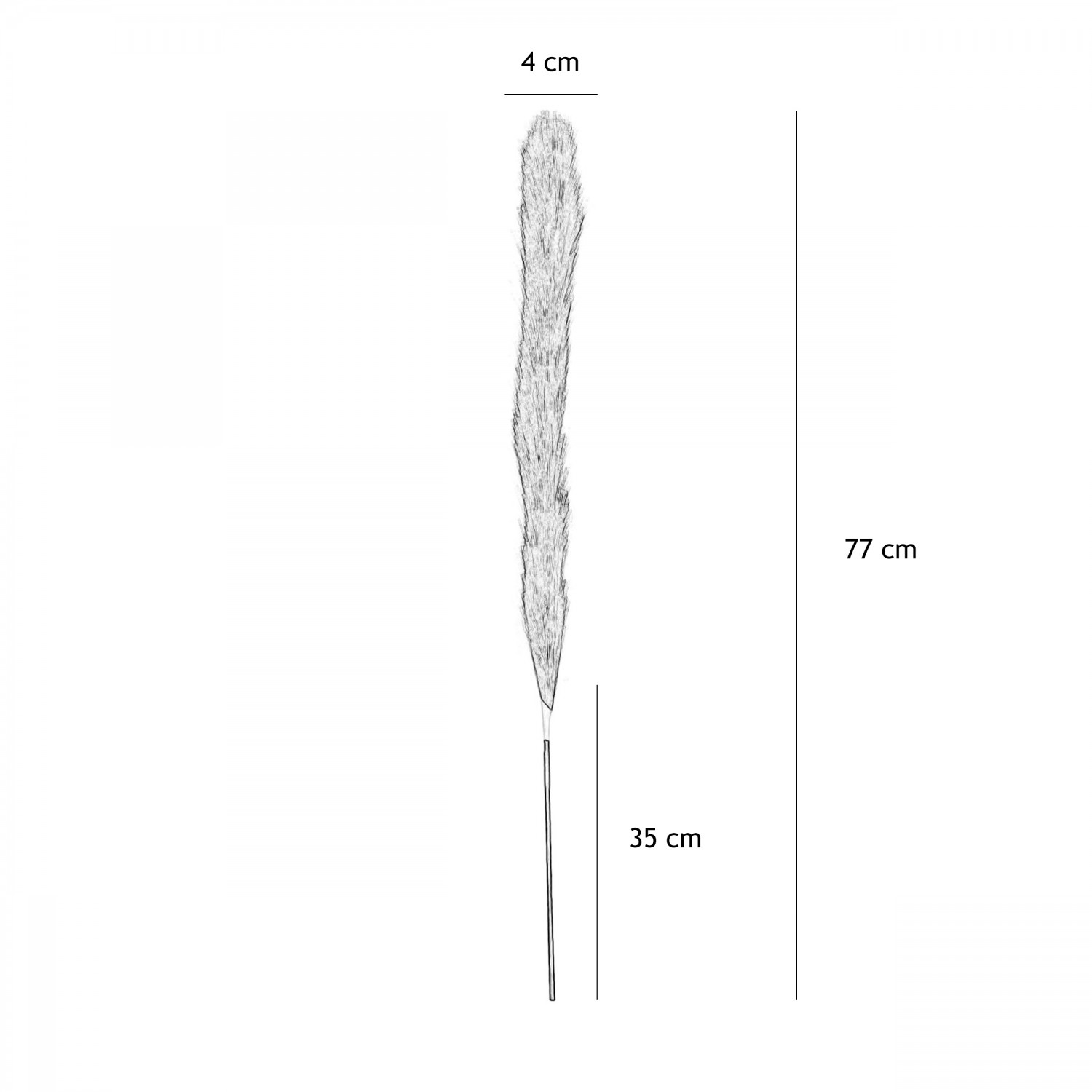 Plumeau artificiel bleu roi 77cm lot de 4 graphique avec les dimensions