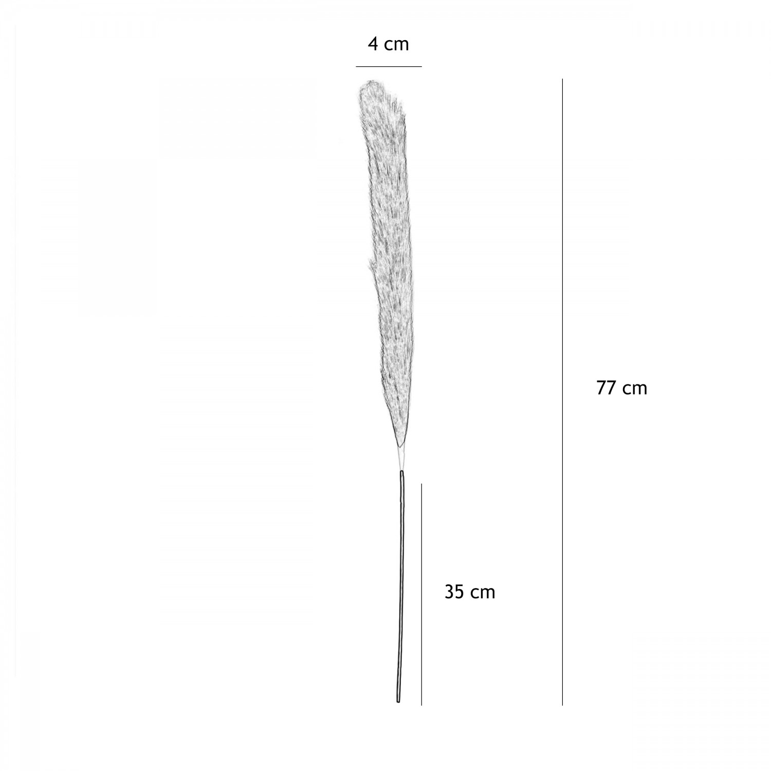 Plumeau artificiel bleu pacifique 77cm lot de 4 graphique avec les dimensions