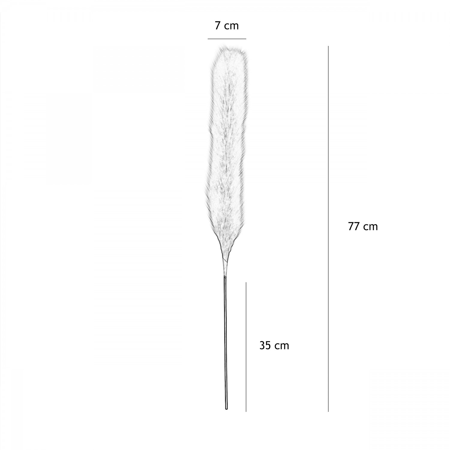 Plumeau artificiel gris 77cm lot de 3 graphique avec les dimensions