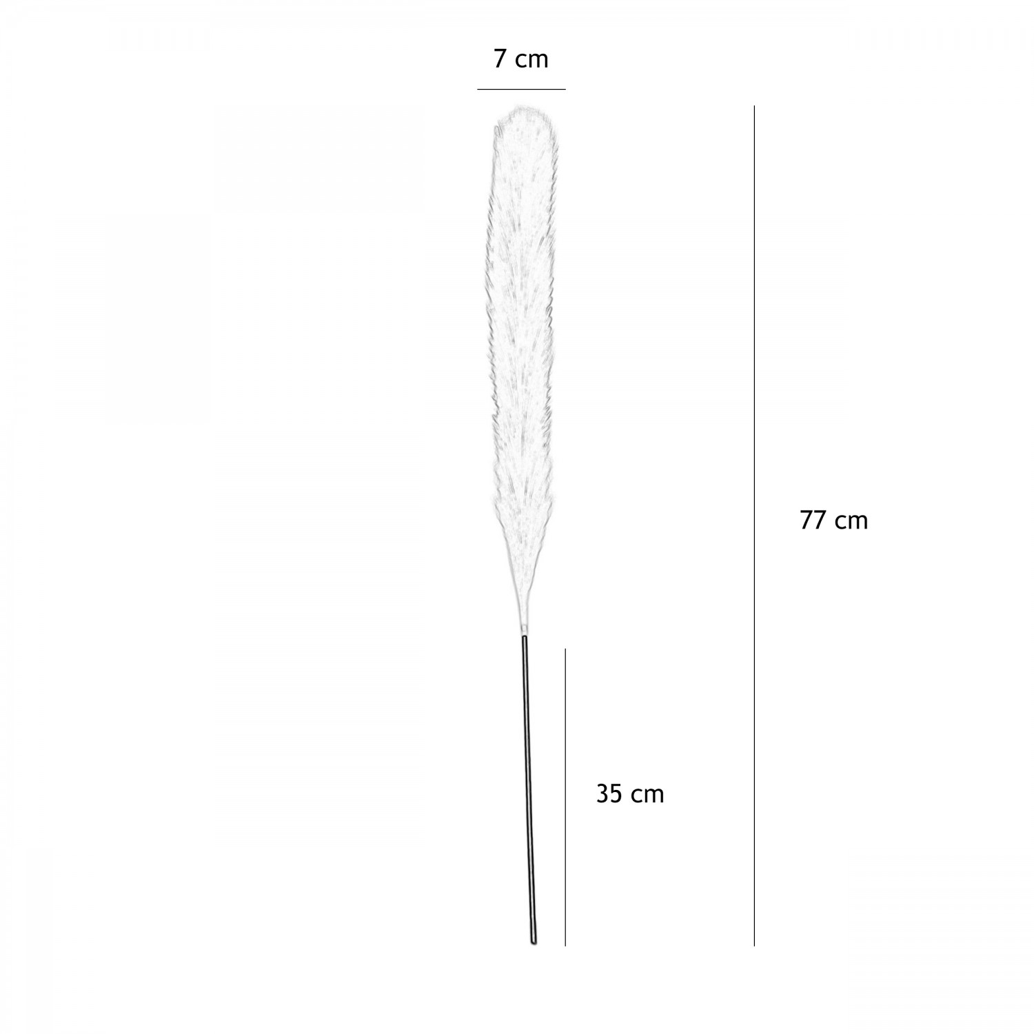 Plumeau artificiel champagne 77cm lot de 3 graphique avec les dimensions