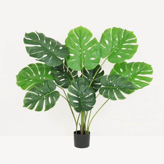 Monstera artificiel toucher naturel 120cm sur fond beige