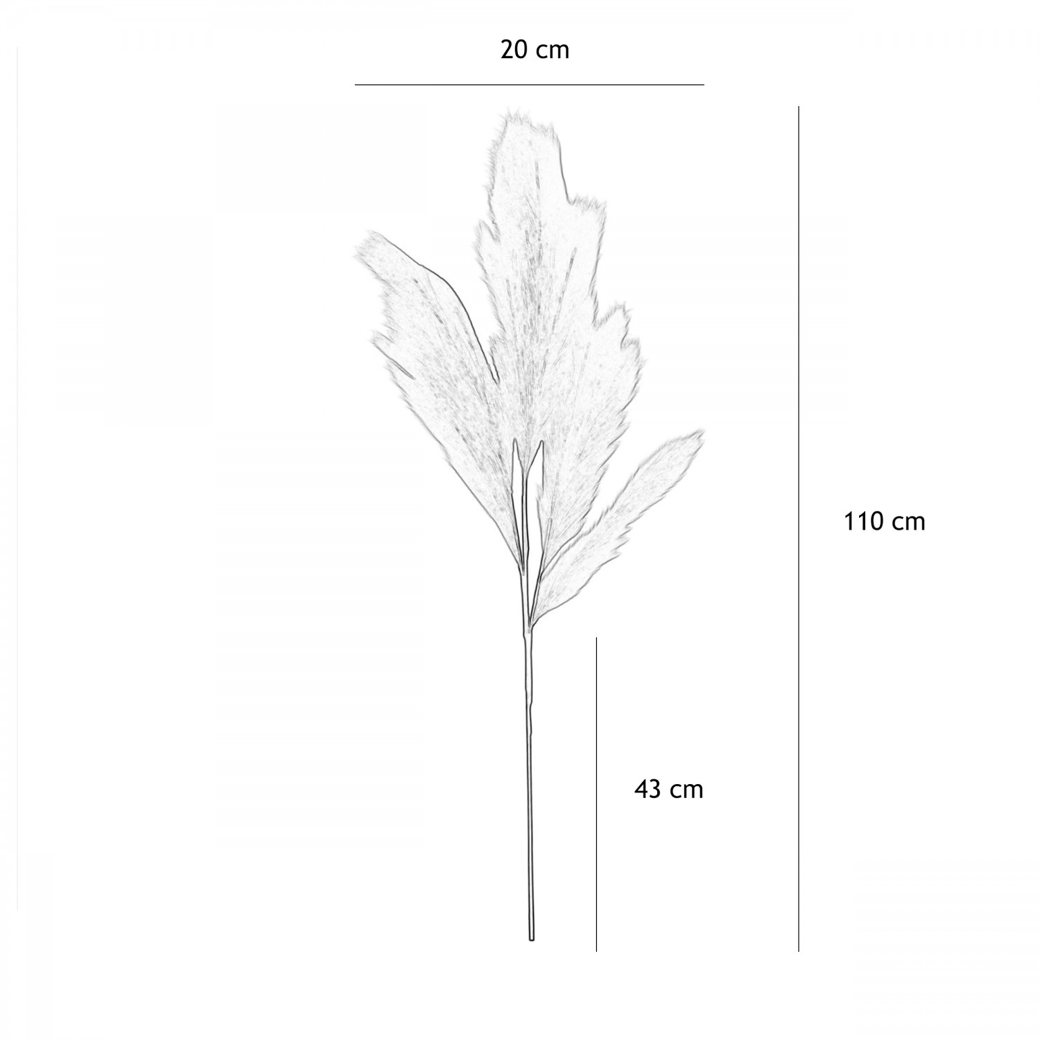 Plumeau artificiel rose-foncé 110cm lot de 3 graphique avec les dimensions