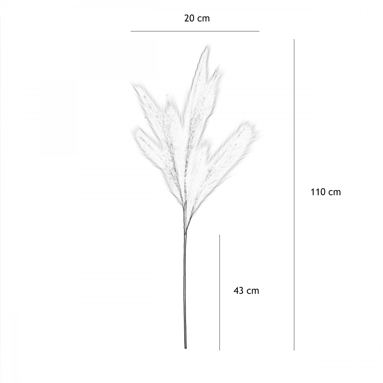 Plumeau artificiel orange clair 110cm lot de 3 graphique avec les dimensions