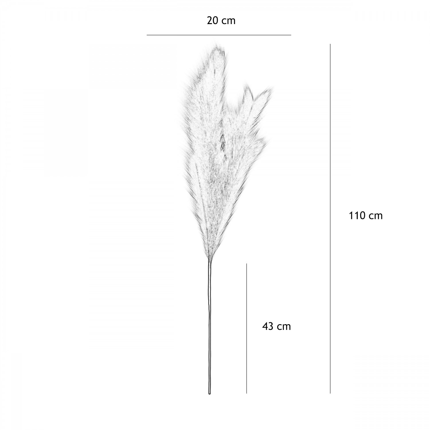 Plumeau artificiel brun 110cm lot de 3 graphique avec les dimensions