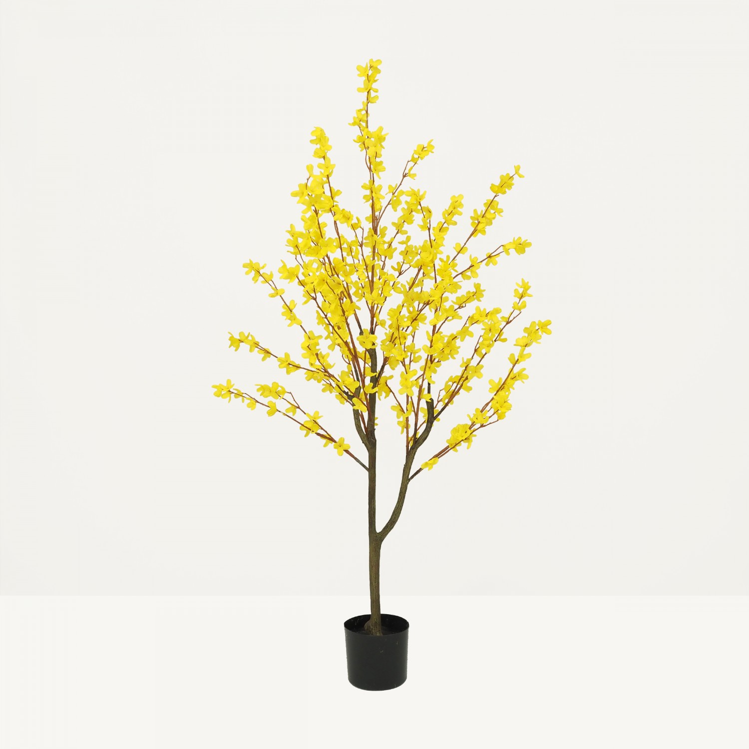 Forsythia artificiel jaune 150cm sur fond beige