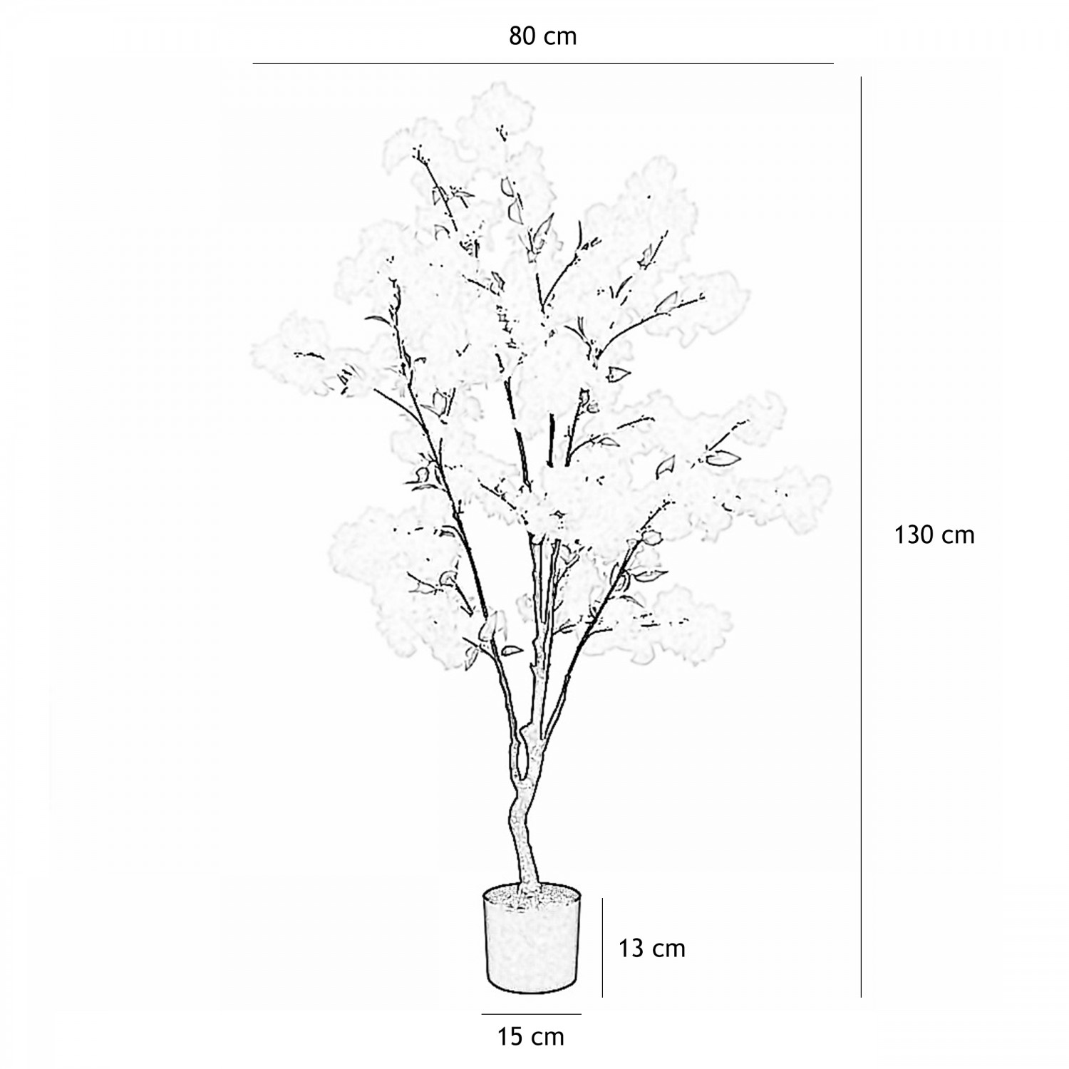 Cerisier artificiel blanc 130cm graphique avec les dimensions