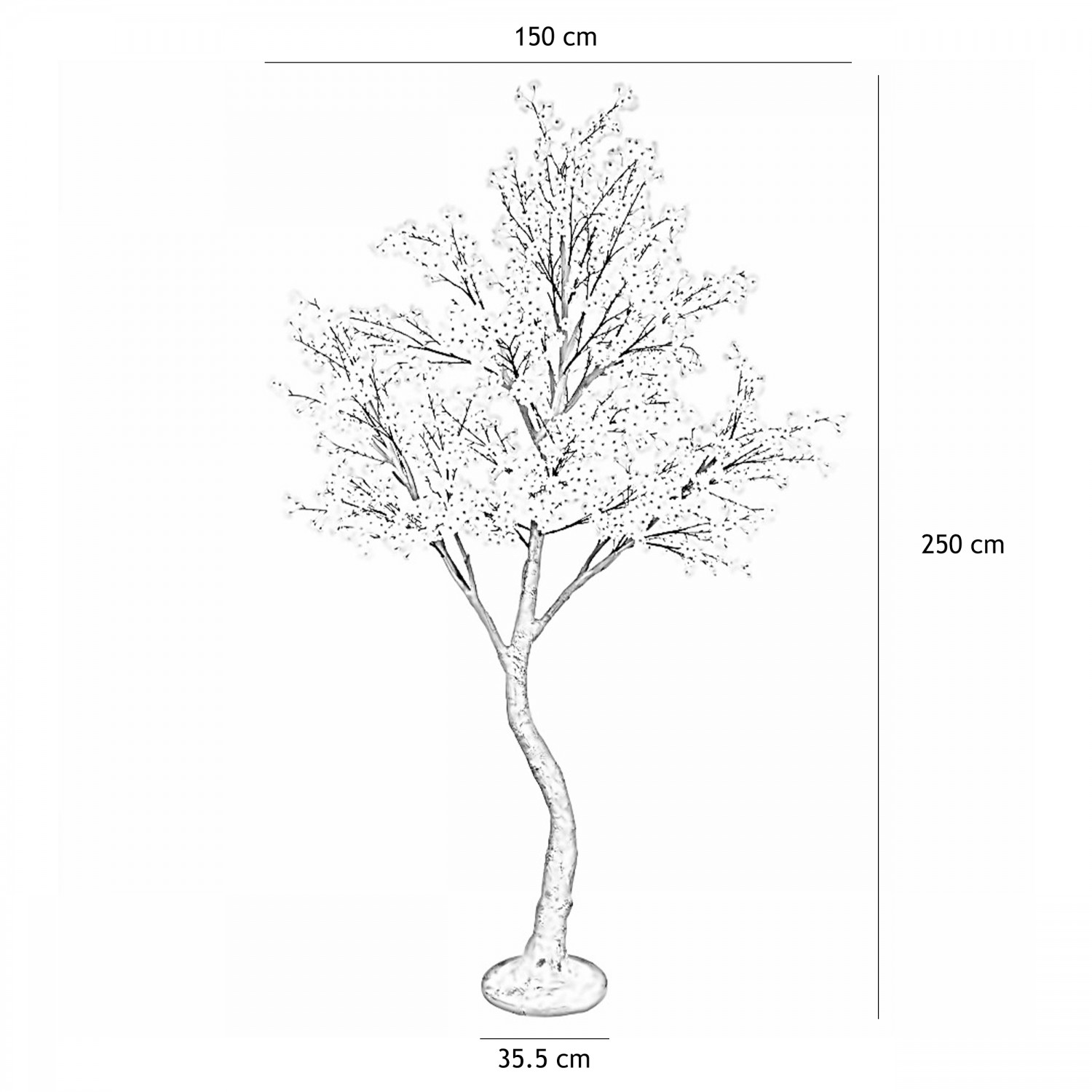 Cerisier artificiel sur pied blanc 250cm graphique avec les dimensions