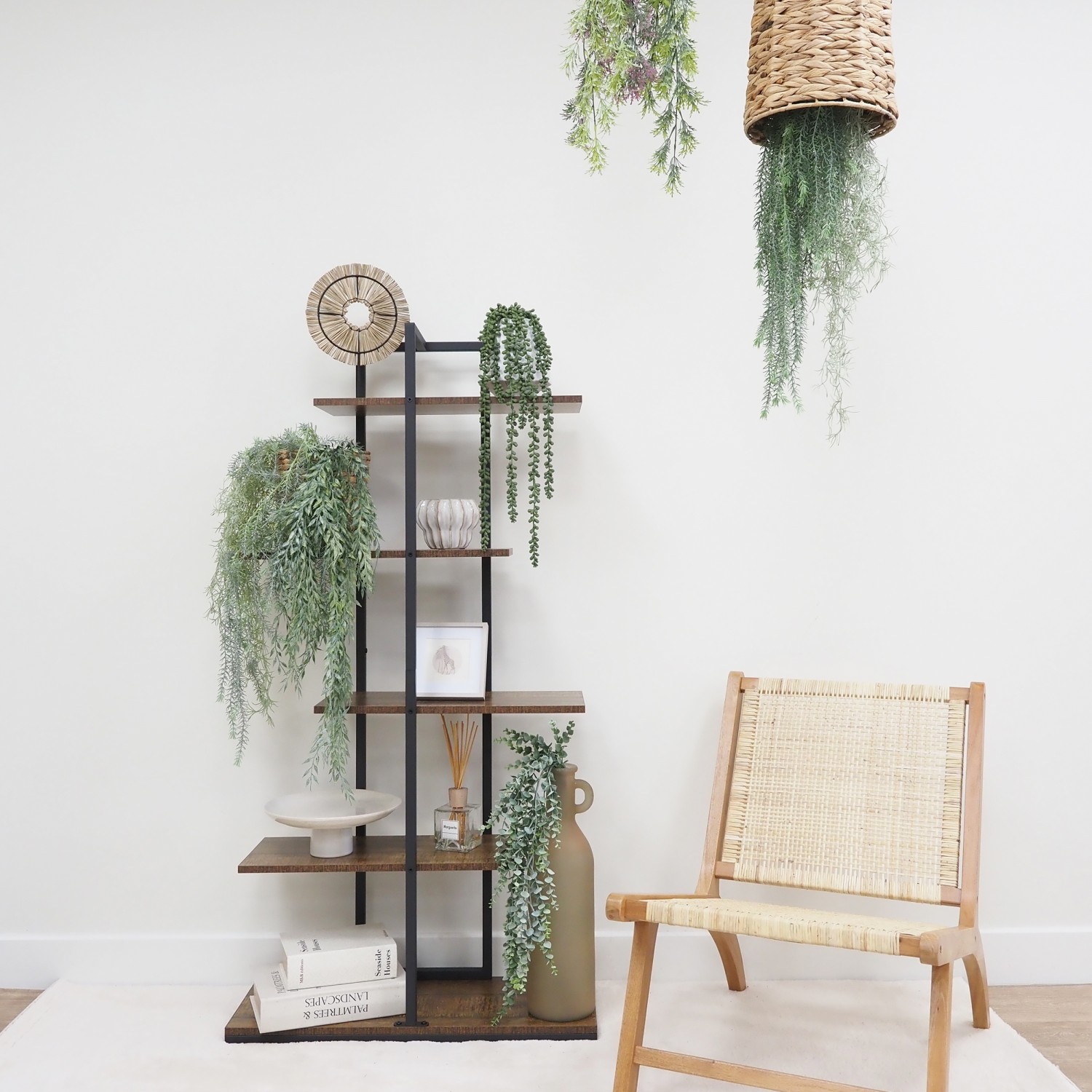 Chute plante artificielle 85cm lot de 2 suspendues dans un cache-pot au plafond