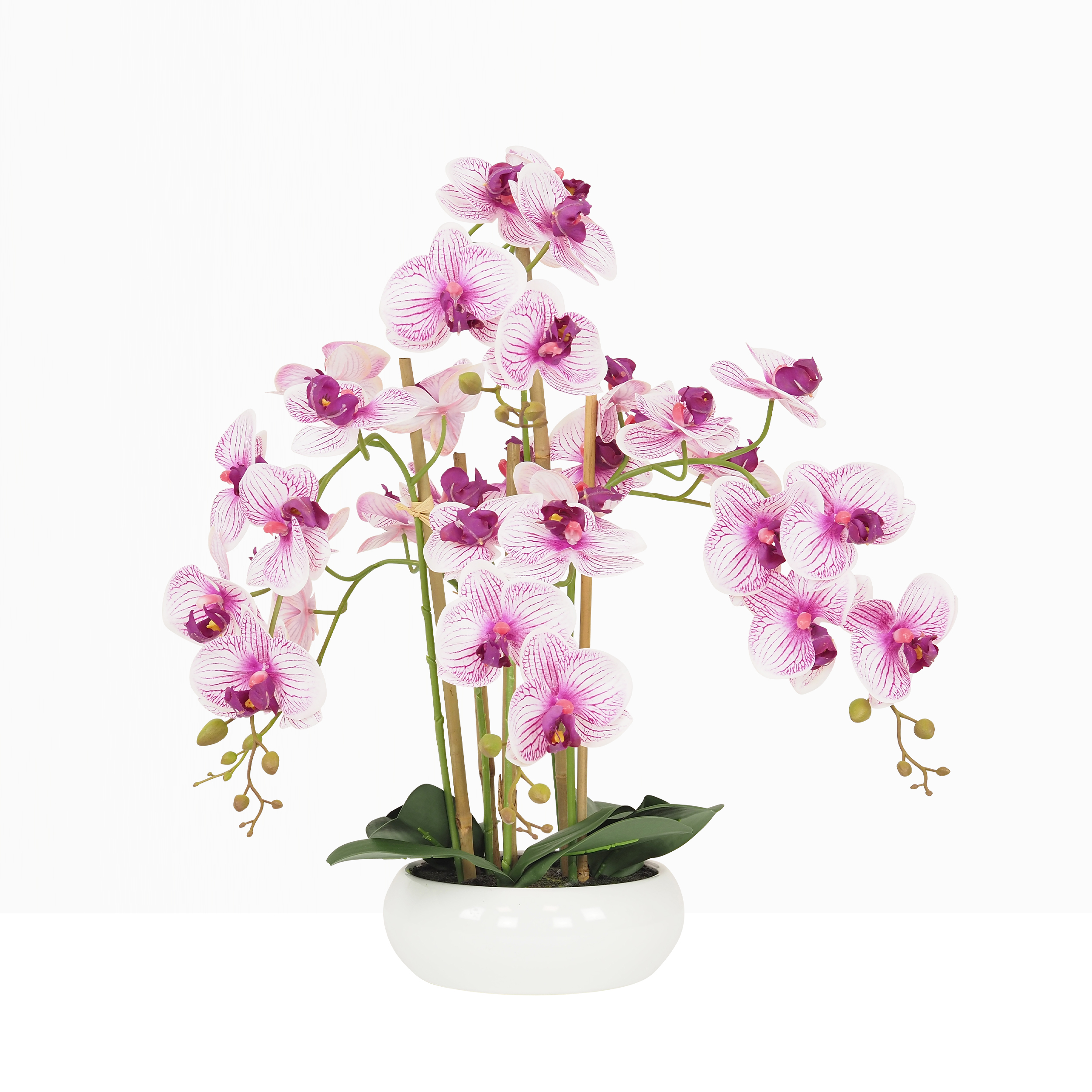 Orchidée artificielle 55 cm sur fond beige