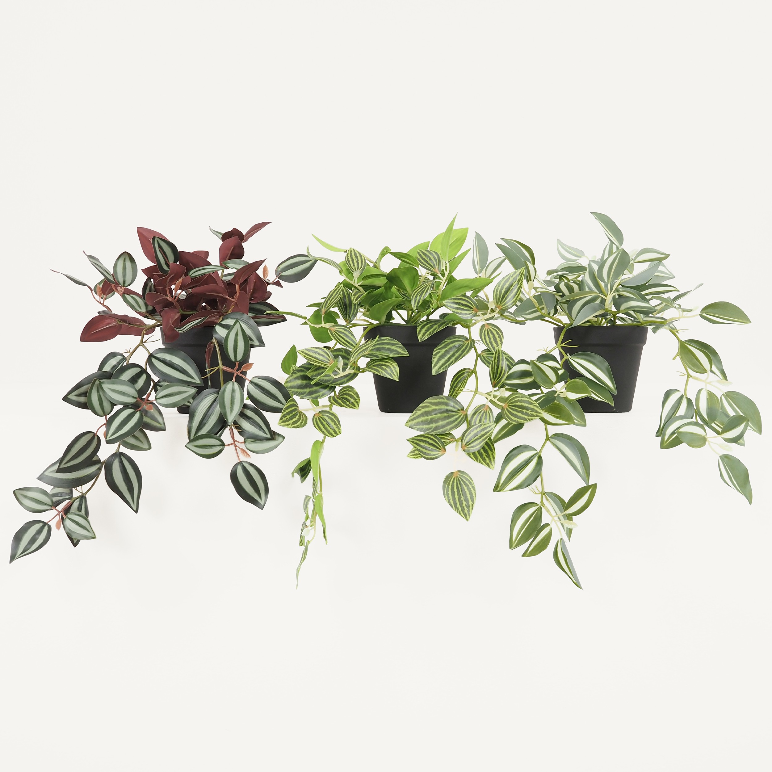 Plante verte artificielle tombante lot de 3 50cm sur fond gris