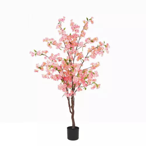 Cerisier artificiel rose 115cm sur fond beige