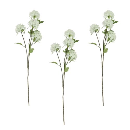 Tige de 4 pompons artificiels blanc 75cm lot de 3 sur fond blanc