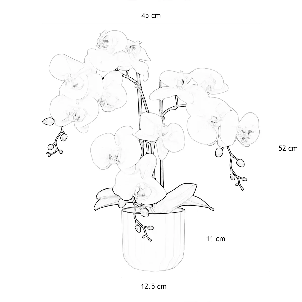 Orchidées artificielles toucher naturel blanc 52cm graphique avec les dimensions