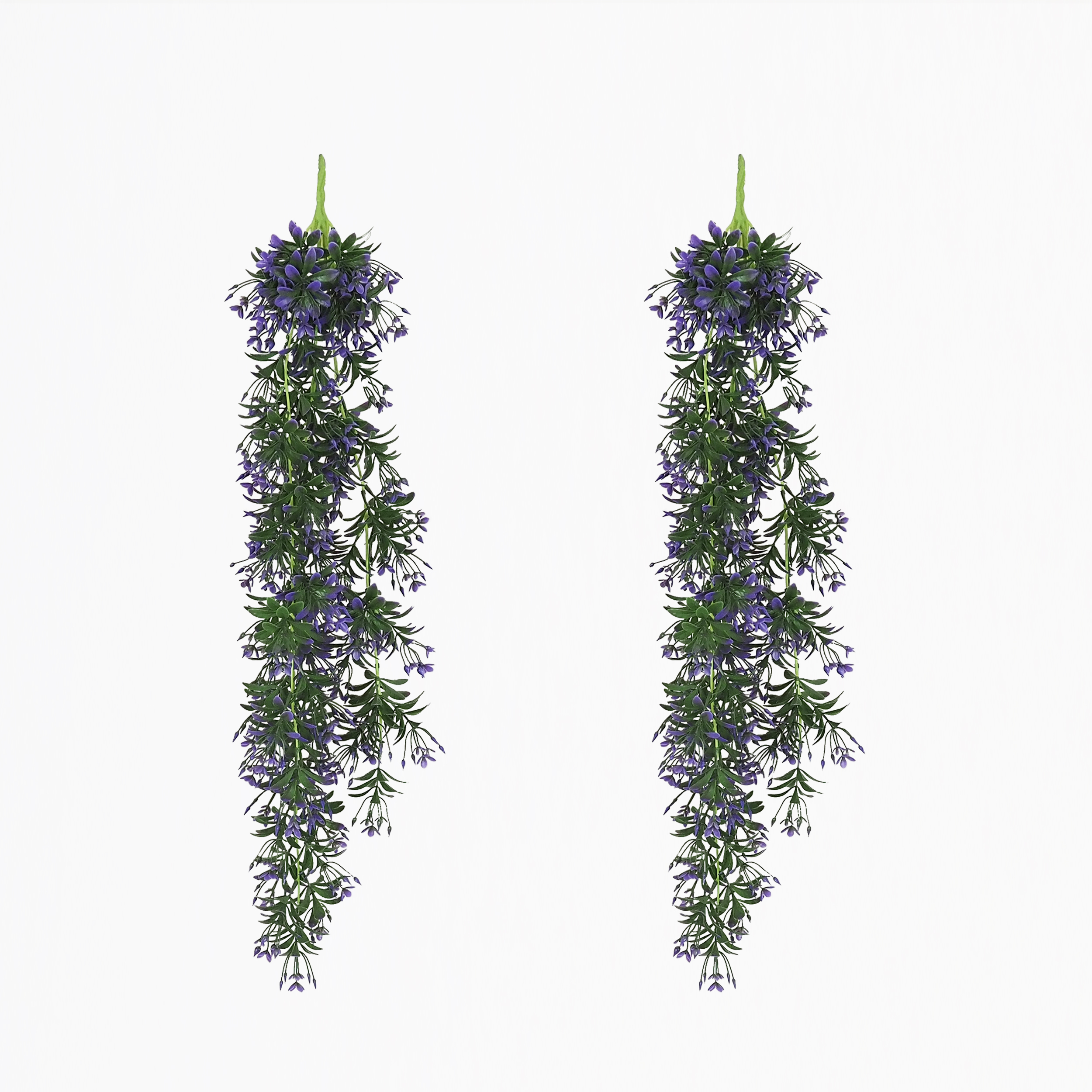 Chute plante artificielle violet 90cm lot de 2 sur fond beige
