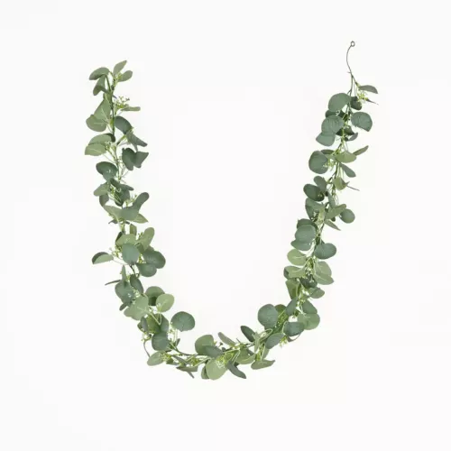Guirlande végétale artificielle d'eucalyptus 165cm sur fond beige