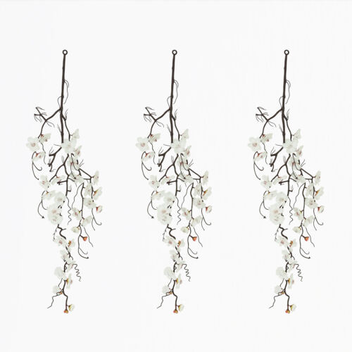 Chute plante artificielle cerisier blanc 78cm lot de 3 sur fond beige