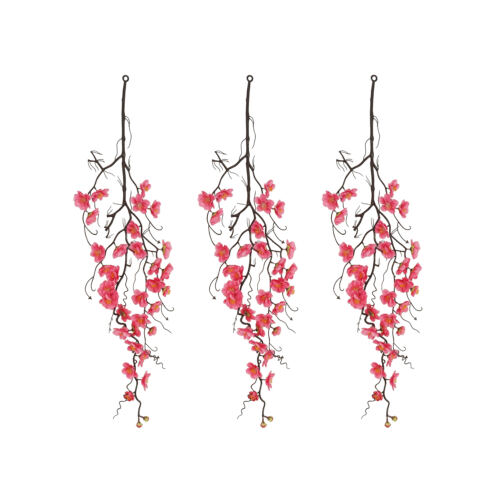 Chute plante artificielle cerisier rose 78cm lot de 3 sur fond blanc