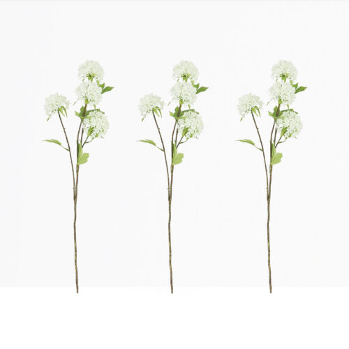 Tige de 4 pompons artificiels blanc 75cm lot de 3 sur fond beige