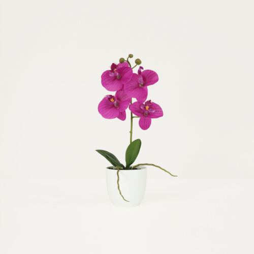 Orchidée artificielle fuchsia 35cm sur fond beige