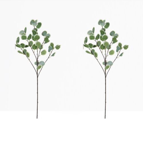 Eucalyptus artificiel en tige 92cm effet blanchi lot de 2 sur fond beige