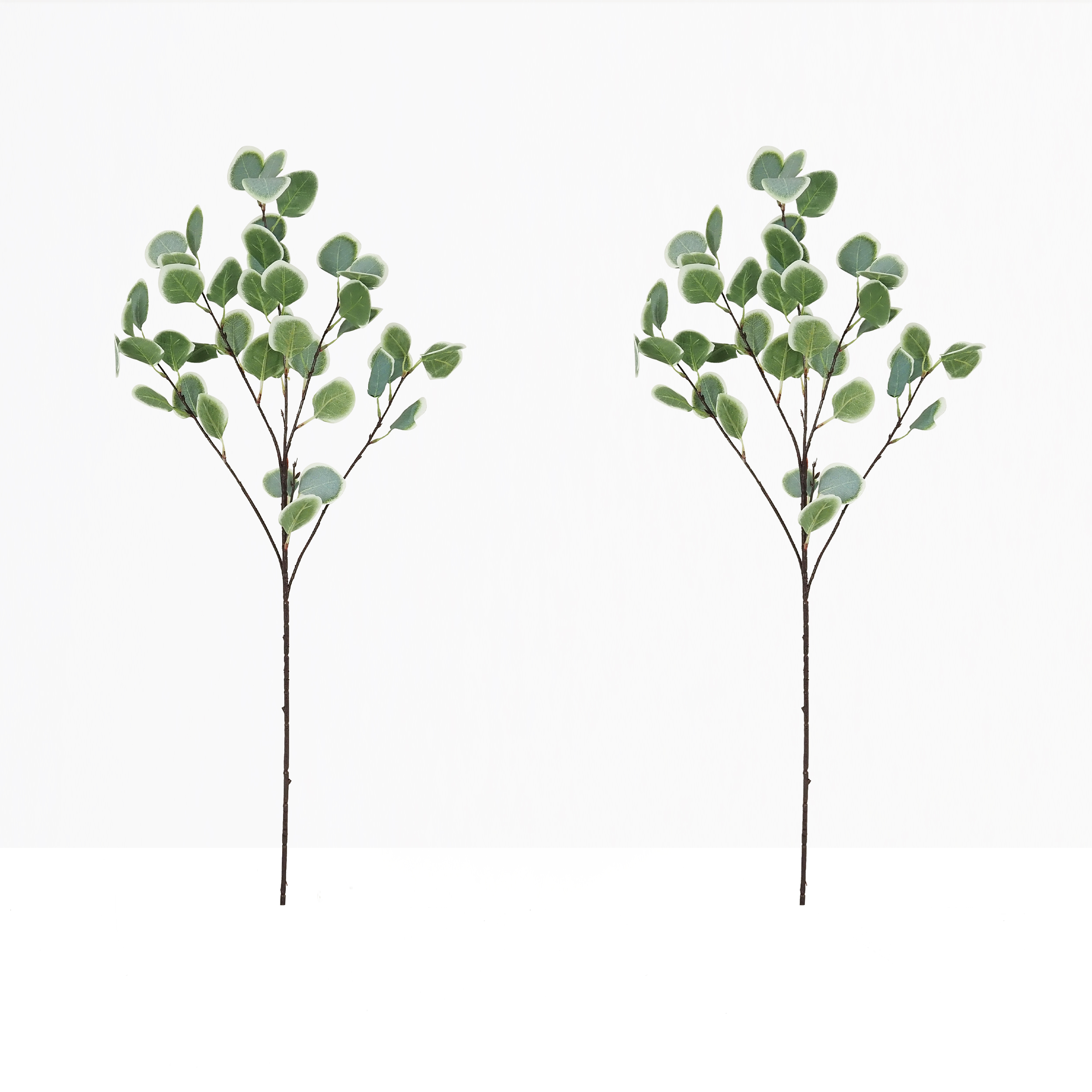 Eucalyptus artificiel en tige 92cm effet blanchi lot de 2 sur fond beige