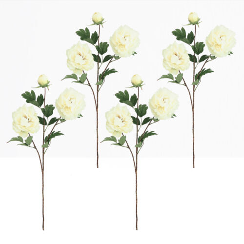 Pivoine artificielle en tige blanche 70cm lot de 4 sur fond beige
