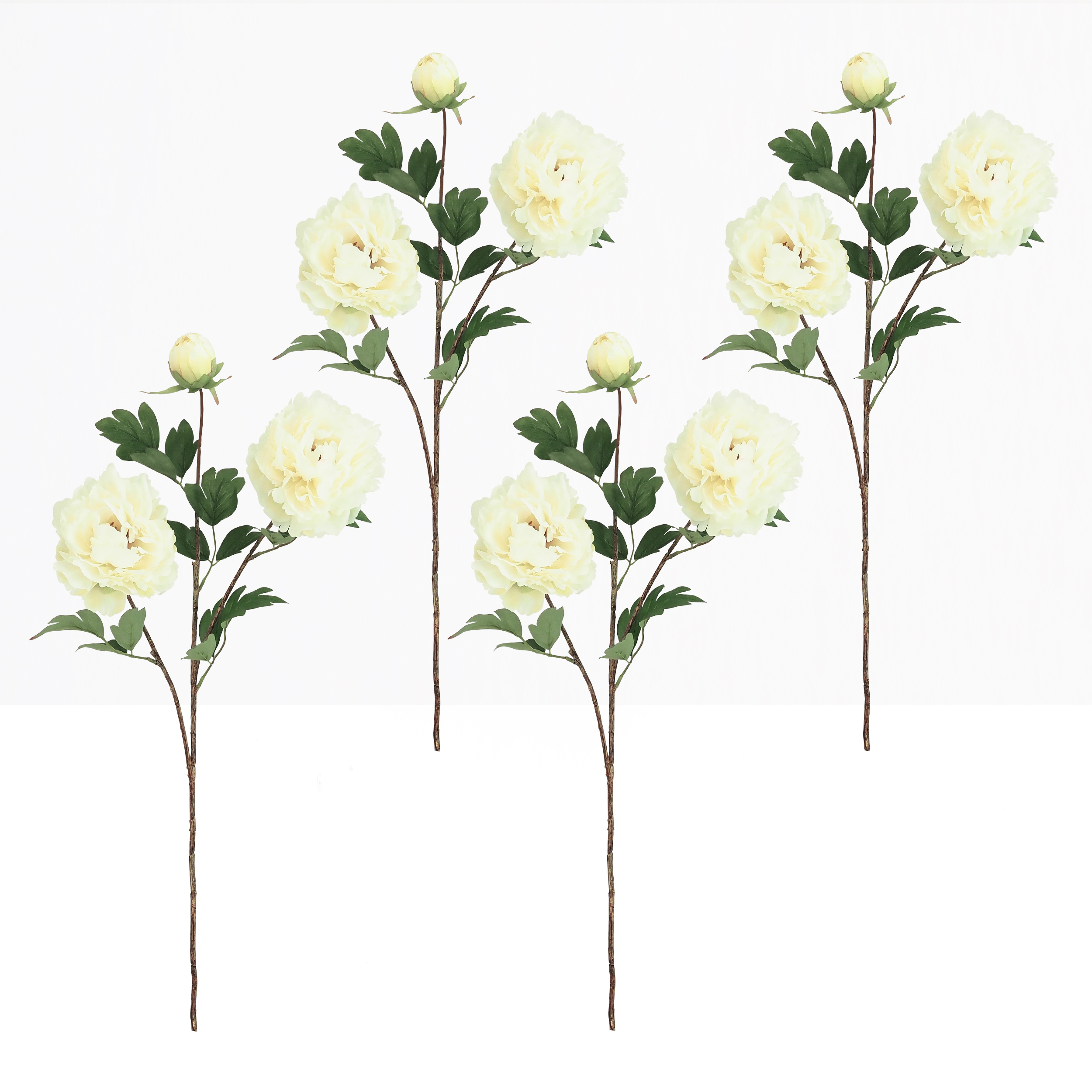 Pivoine artificielle en tige blanche 70cm lot de 4 sur fond beige