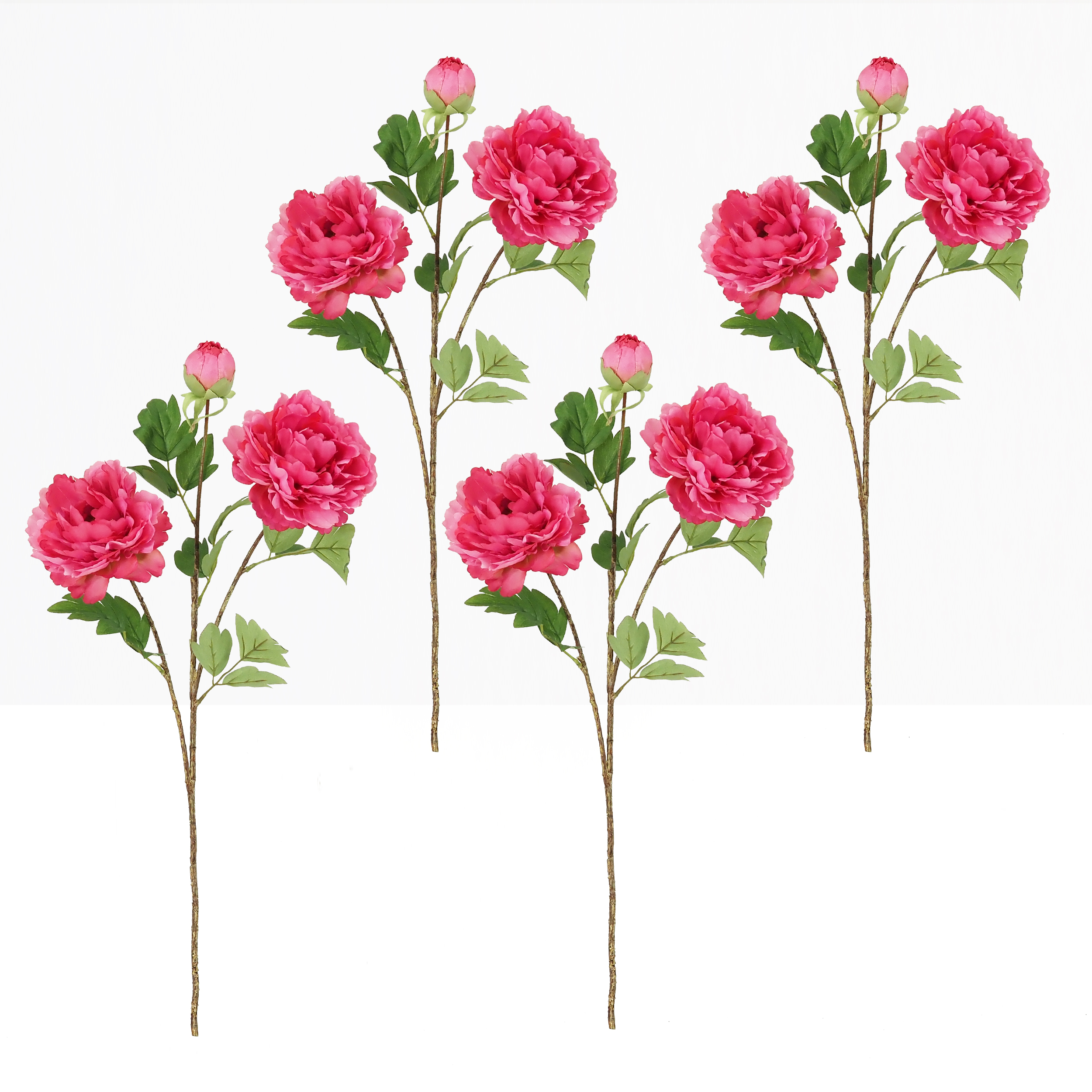 Pivoine artificielle en tige rose 70cm lot de 4 sur fond beige