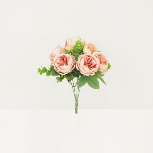 Bouquet artificiel de pivoines 32cm rose lot de 2 sur fond beige