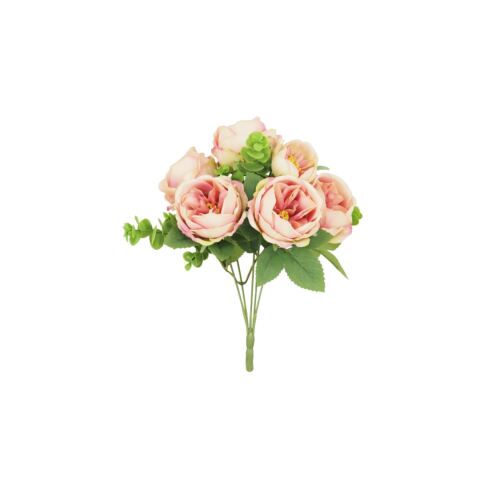Bouquet artificiel de pivoines 32cm rose lot de 2 sur fond blanc