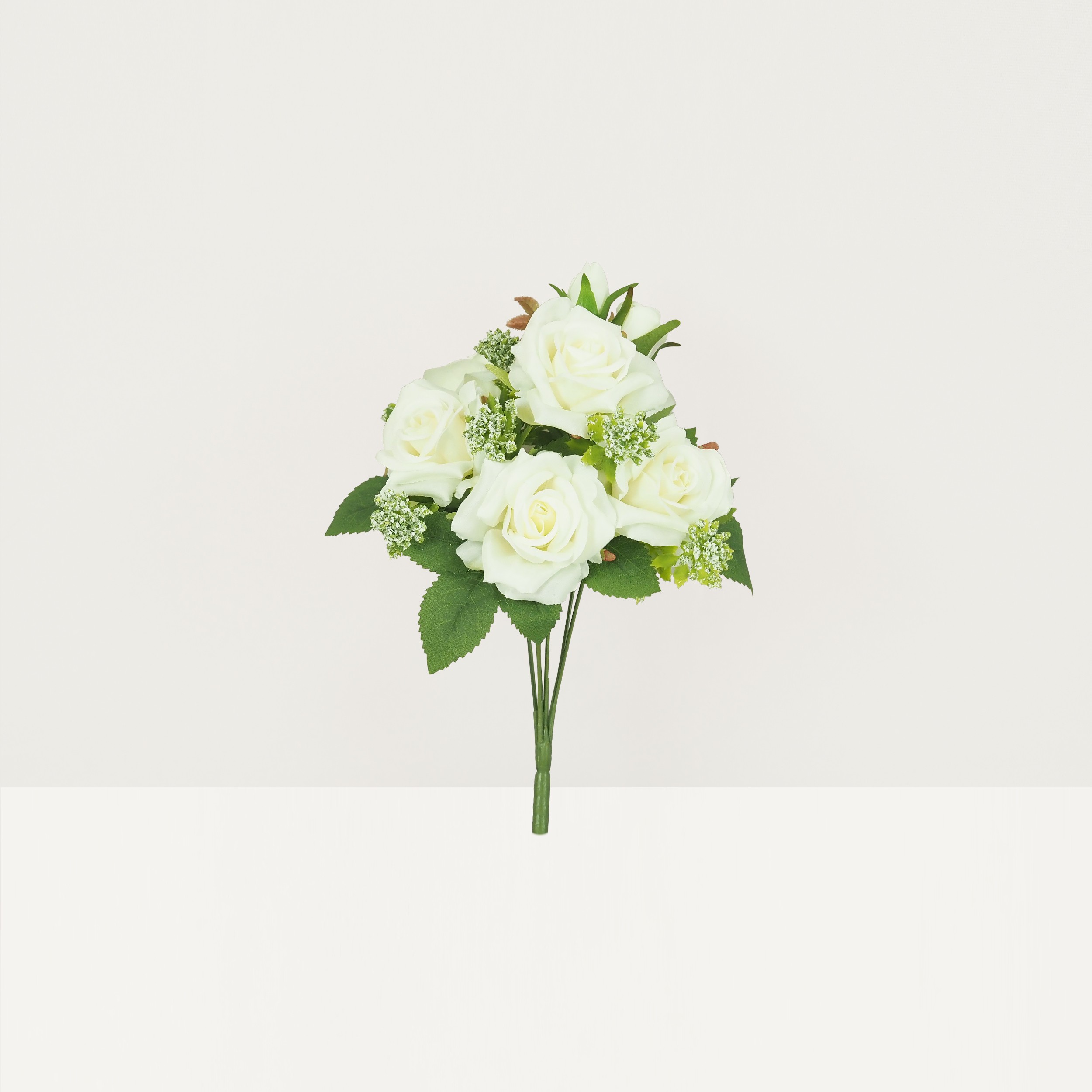 Bouquet artificiel de roses 32cm blanc lot de 2 sur fond beige