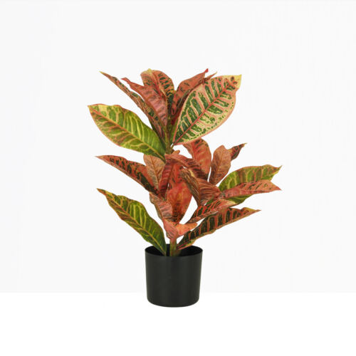 Croton artificiel rouge 55cm sur fond beige